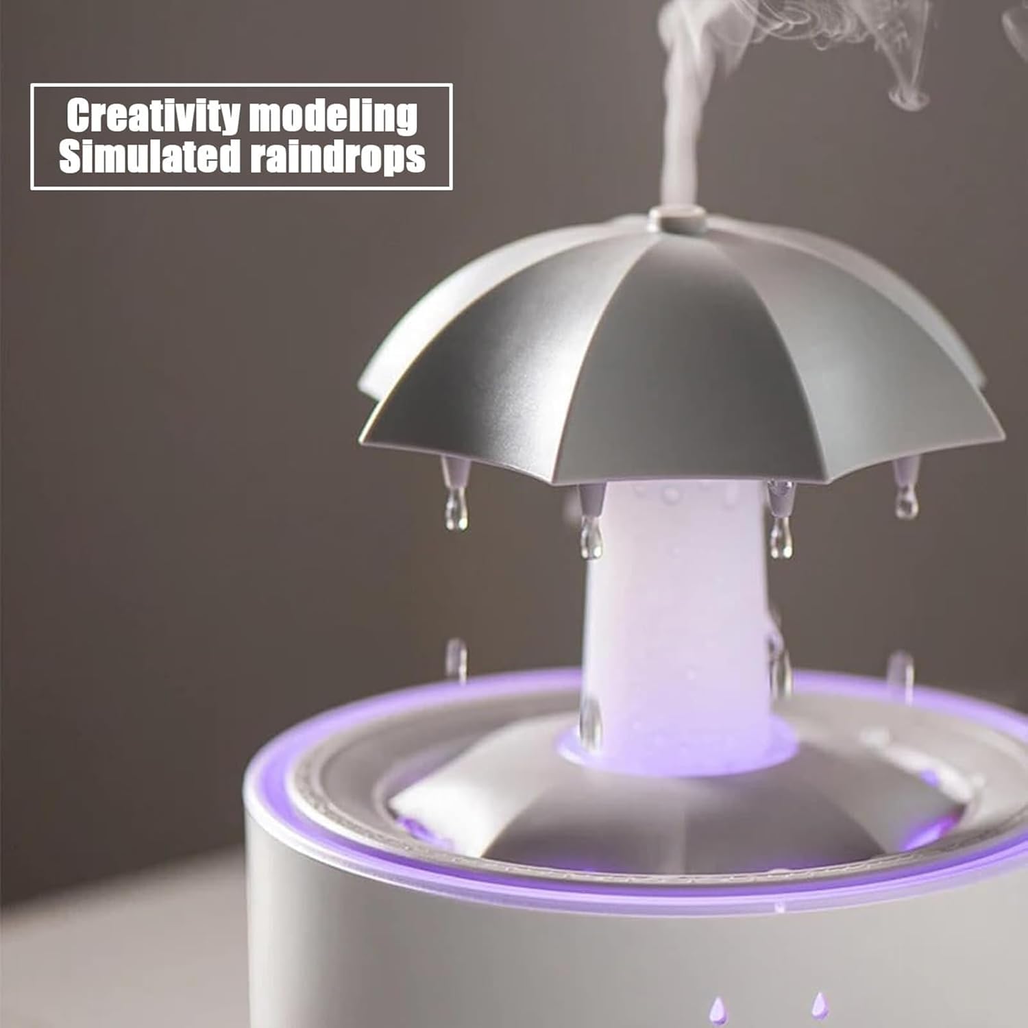 Umbrella Humidifier, Umbrella Diffuser with Rain Effect, Misefy Zupina Humidifier, Umbrella Waterfall Humidifier with Water Droplets, 7-Color Led Rotating Aroma Diffuser with Remote (White-1 Pc)