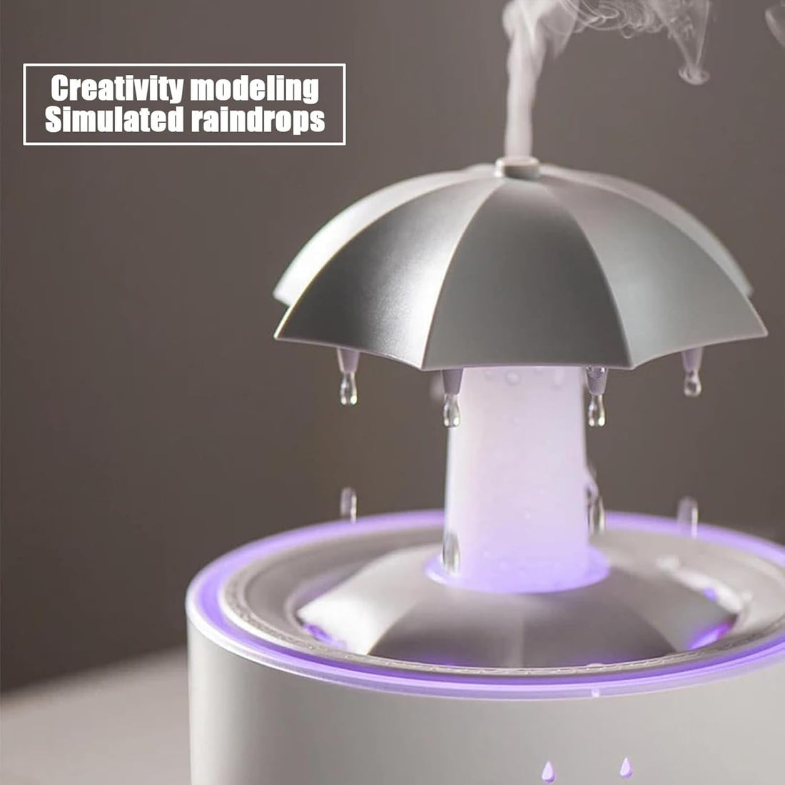 Umbrella Humidifier, Umbrella Diffuser with Rain Effect, Misefy Zupina Humidifier, Umbrella Waterfall Humidifier with Water Droplets, 7-Color Led Rotating Aroma Diffuser with Remote (White-1 Pc)