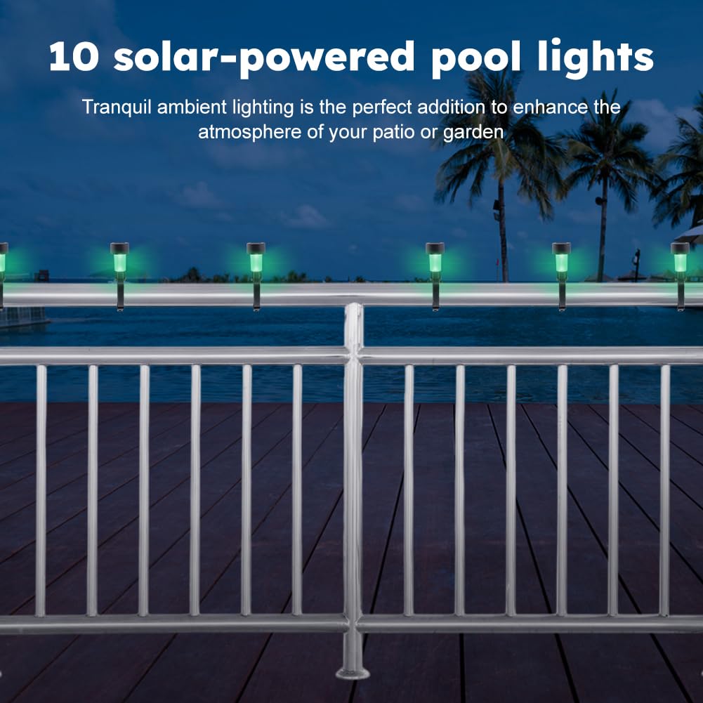 Trasylph 10PCS Solar Colorful Lights for Framed Above Ground Pools, Waterproof Swimming Pool Accessories Lights, Outdoor Yard Garden Pools Decoration Night Light
