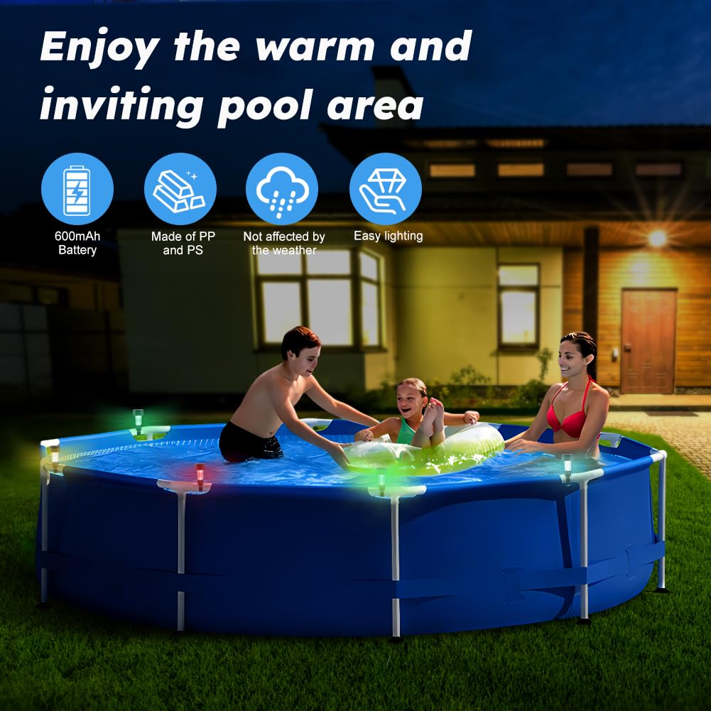 Trasylph 10PCS Solar Colorful Lights for Framed Above Ground Pools, Waterproof Swimming Pool Accessories Lights, Outdoor Yard Garden Pools Decoration Night Light