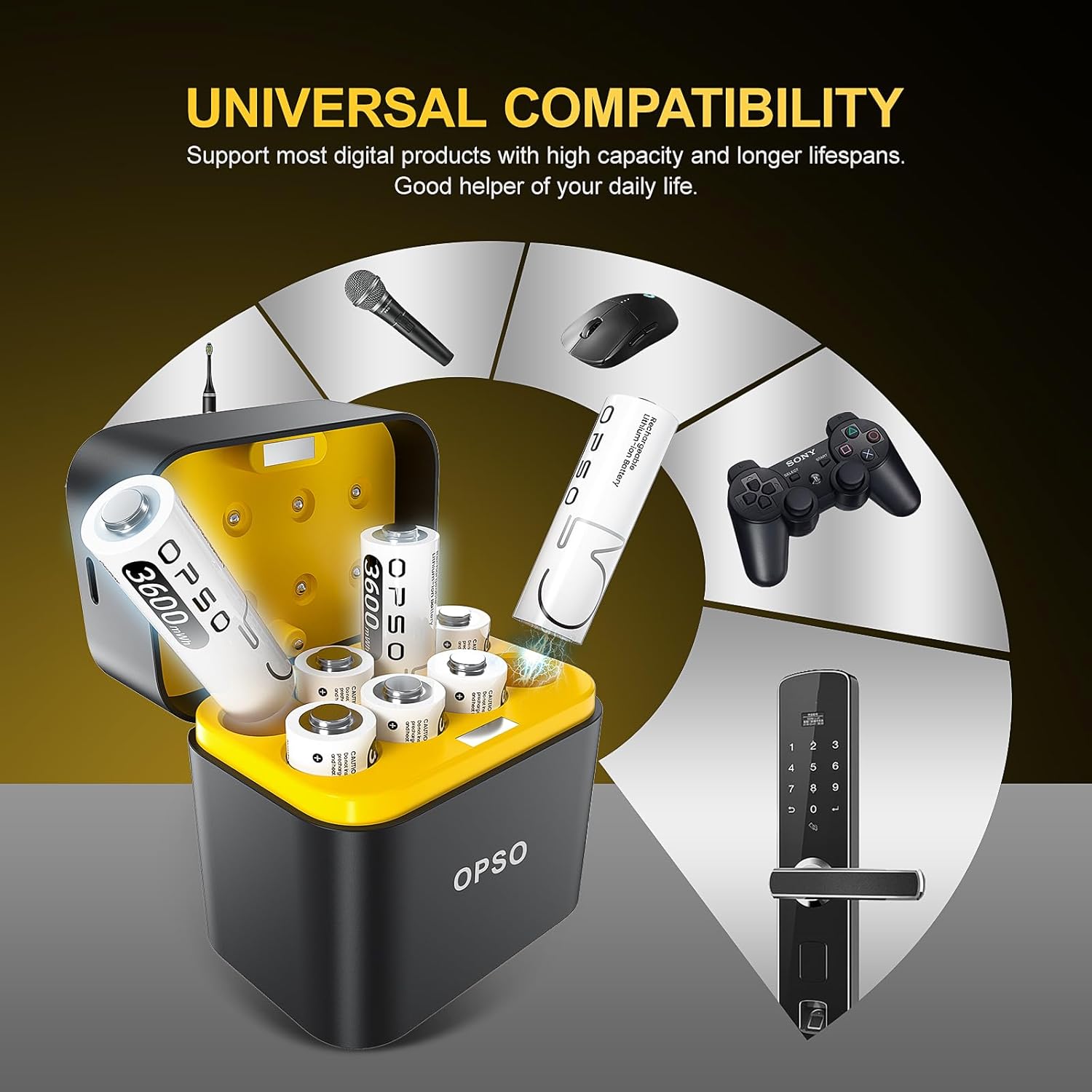 Lithium AA Rechargeable Batteries with Charger (8 Pack) - 1.5V 3600mWh High Capacity, Quick Charge 3H,2000+ Cycles for Blink Camera, Xbox Controller, Doorbell, Toys - Replaces NiMH/NiCd Batteries