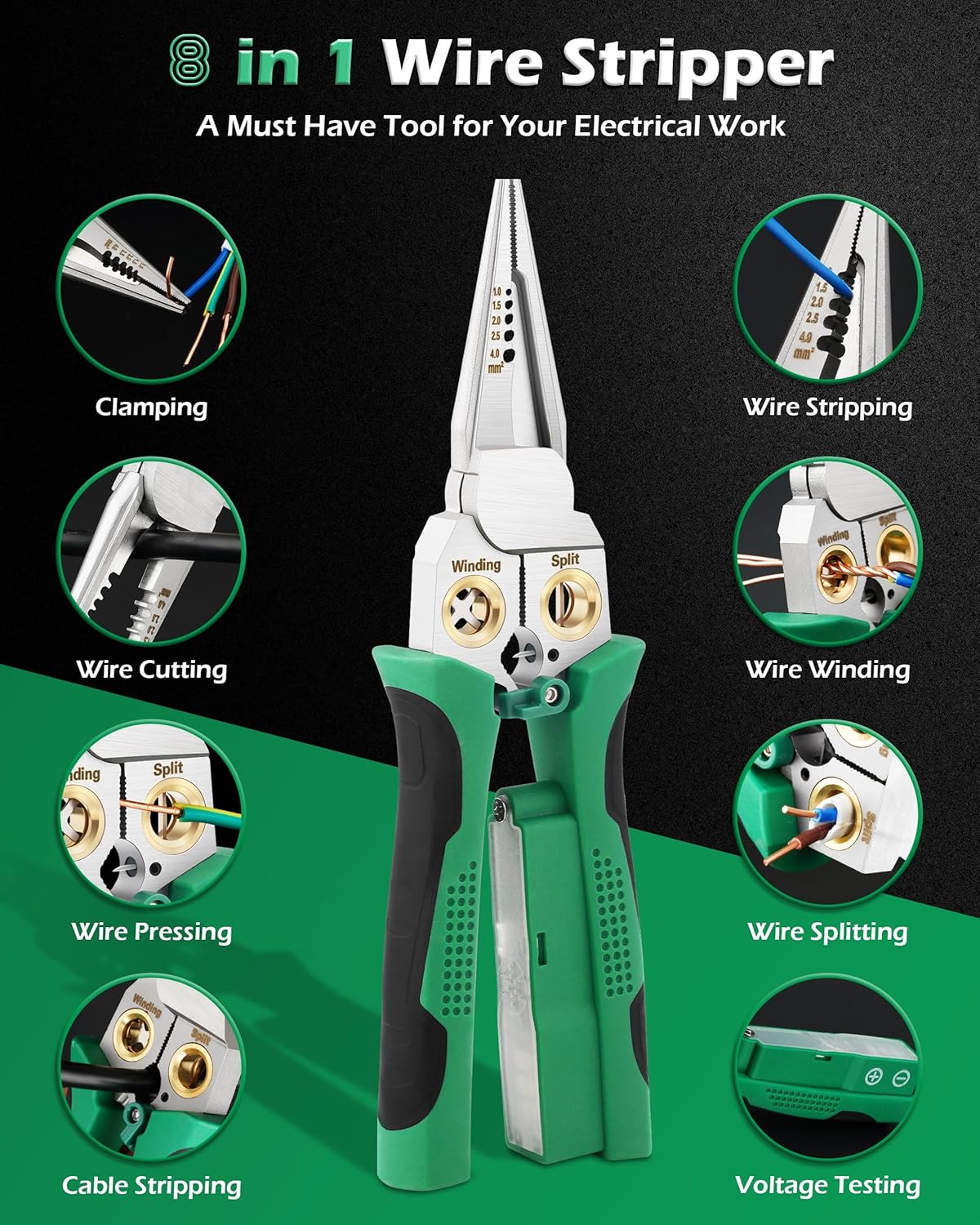 Fiaitio 8 In 1 Wire Stripper with Voltage Tester