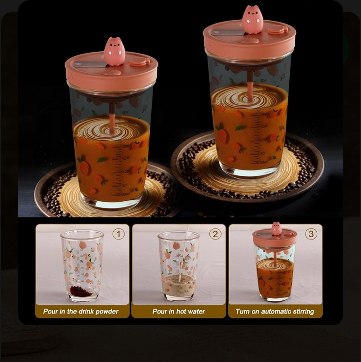 Self-Stirring Glass Sipper – Portable, Stylish, and Effortless Mixing 500ML