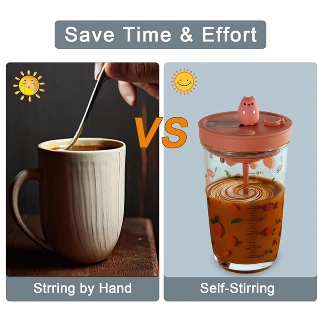 Self-Stirring Glass Sipper – Portable, Stylish, and Effortless Mixing 500ML