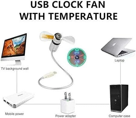 BREIS New USB Clock Fan with Real Time Clock and Temperature Display Function,Silver,1 Year Warranty