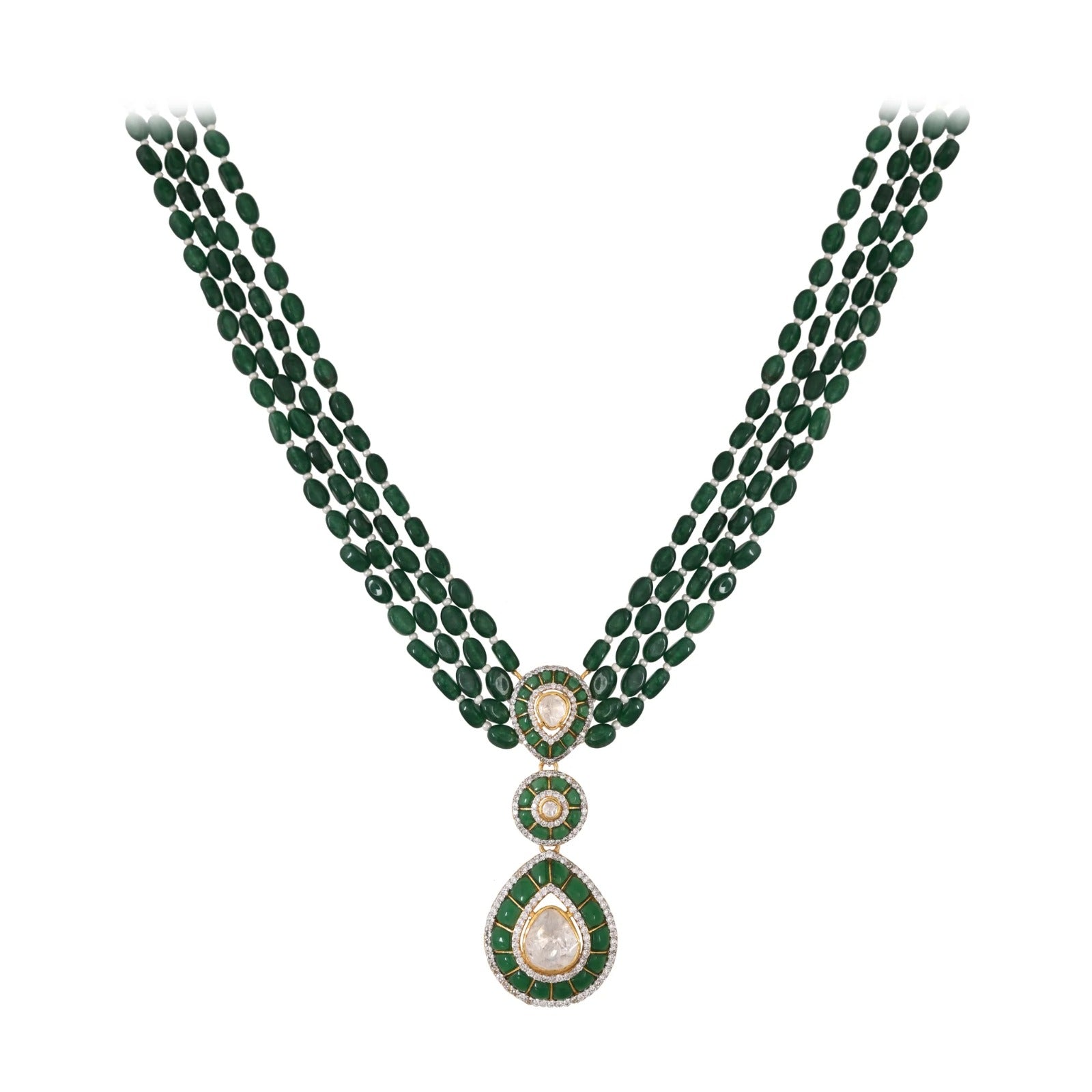 Traditional Red Beads Necklace Set with Polki/Kundan Pendant & Earrings – Wedding Jewelry