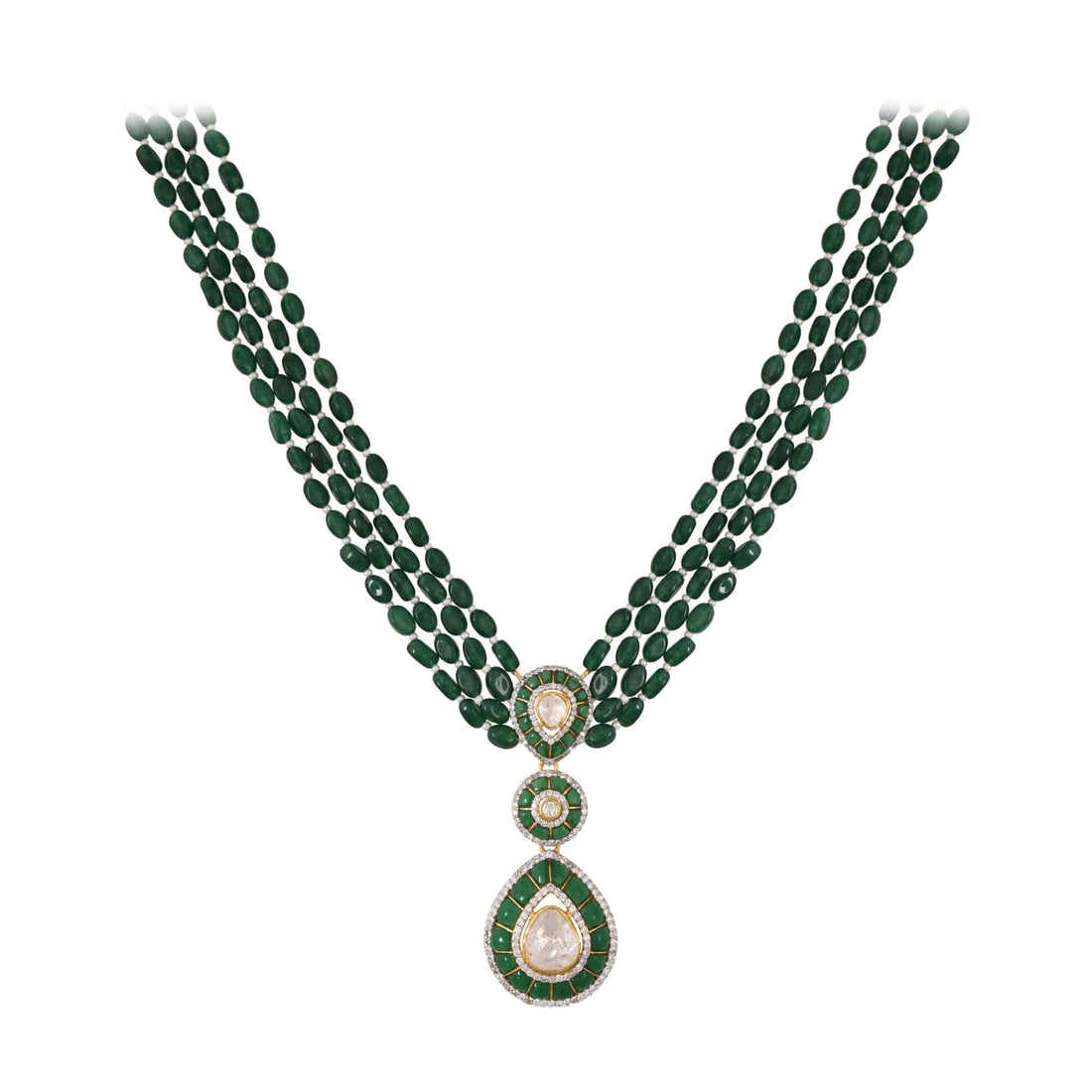 Traditional Red Beads Necklace Set with Polki/Kundan Pendant & Earrings – Wedding Jewelry