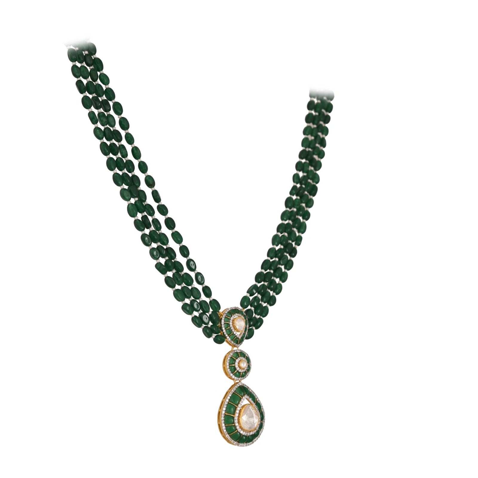 Traditional Red Beads Necklace Set with Polki/Kundan Pendant & Earrings – Wedding Jewelry